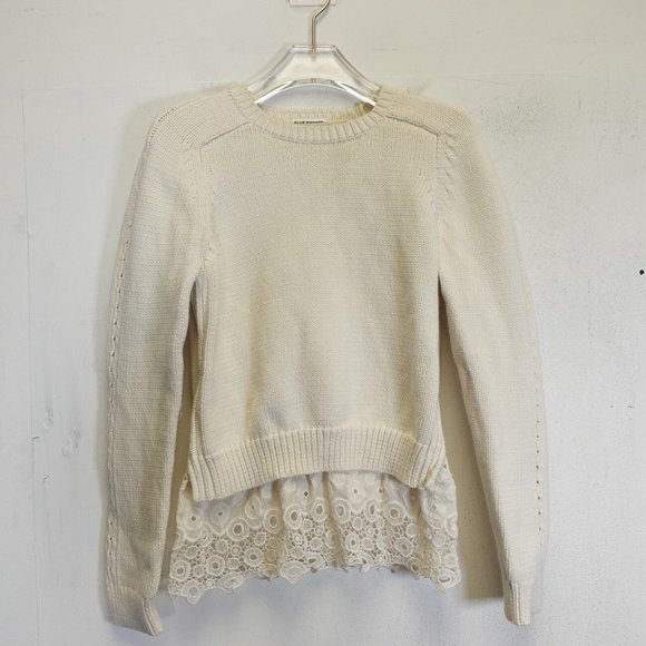 Club Monaco Sweater Women XS White Cotton Knit Pullover Embroidered Lace Layered - Picture 1 of 9